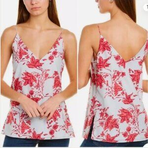 New Club Monaco Silk Grey & Pink Floral Double V Cami Top XS